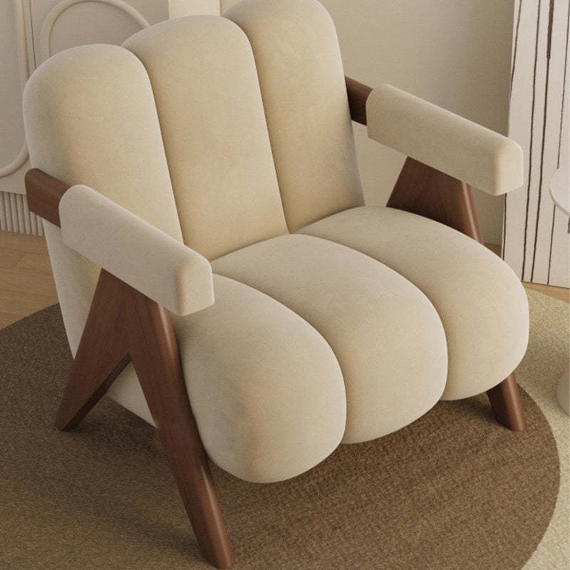 Nordic Cream Wood Fabric Accent Chair