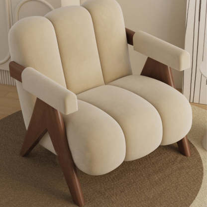 Nordic Cream Wood Fabric Accent Chair