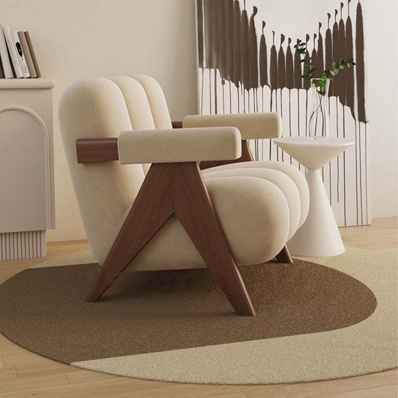 Nordic Cream Wood Fabric Accent Chair