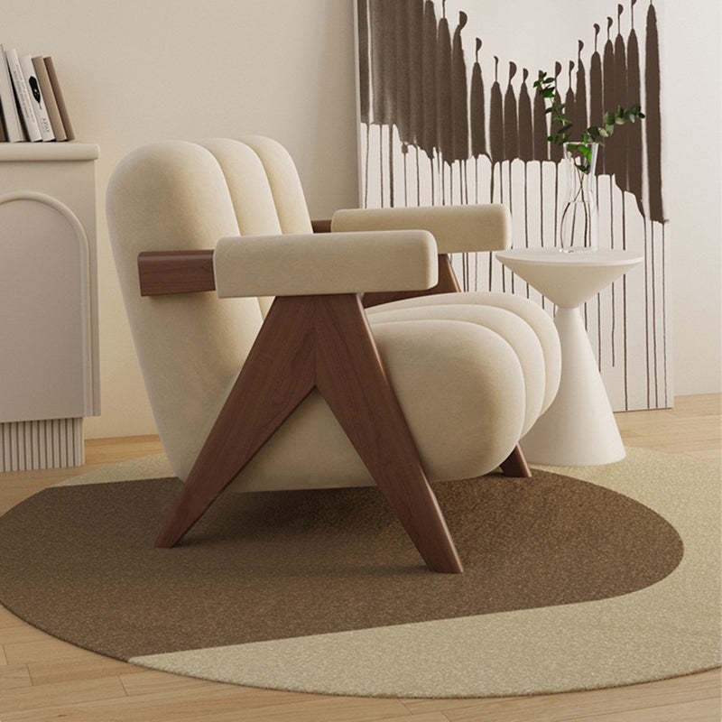Nordic Cream Wood Fabric Accent Chair