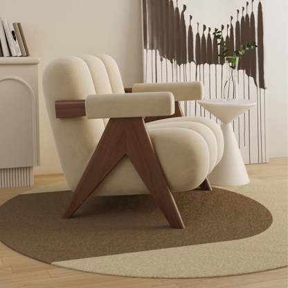 Nordic Cream Wood Fabric Accent Chair