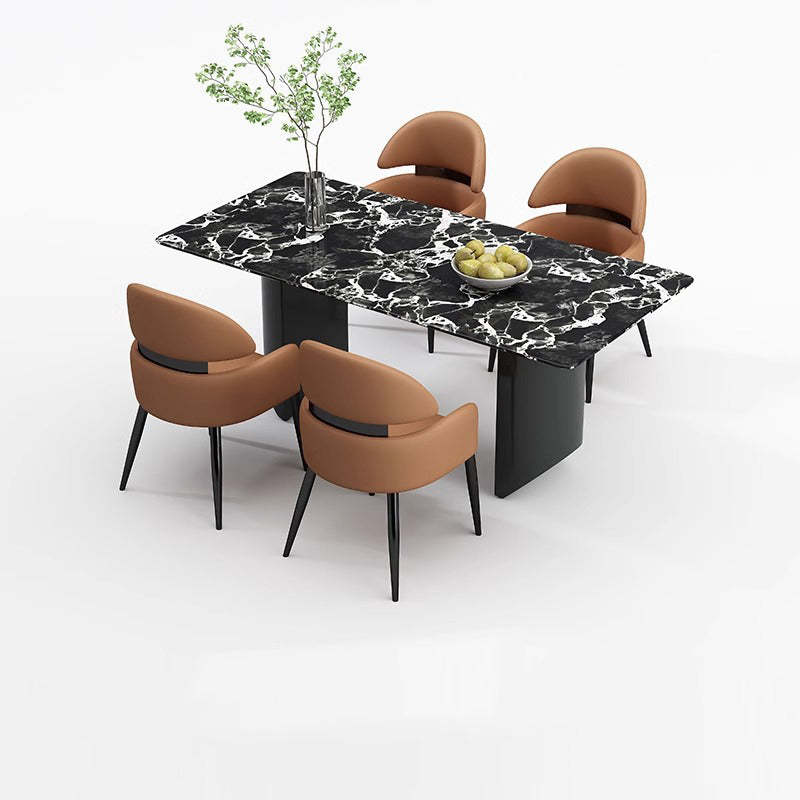 Minimalist Curved Metal Leather Dining Chair