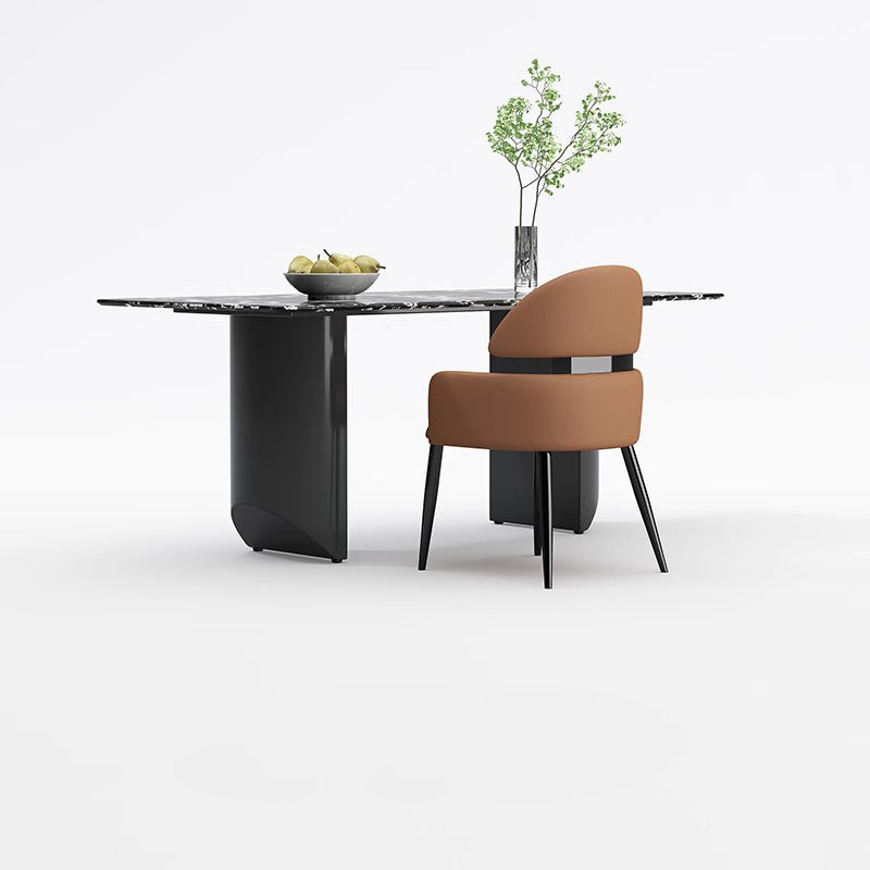 Minimalist Curved Metal Leather Dining Chair