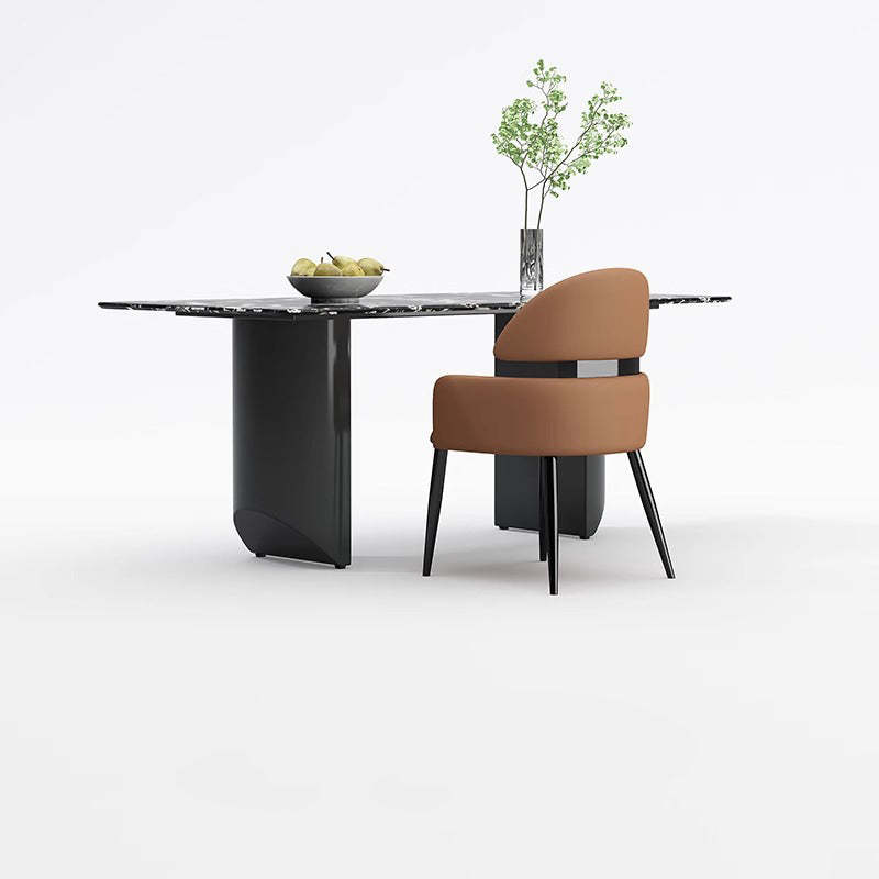 Minimalist Curved Metal Leather Dining Chair