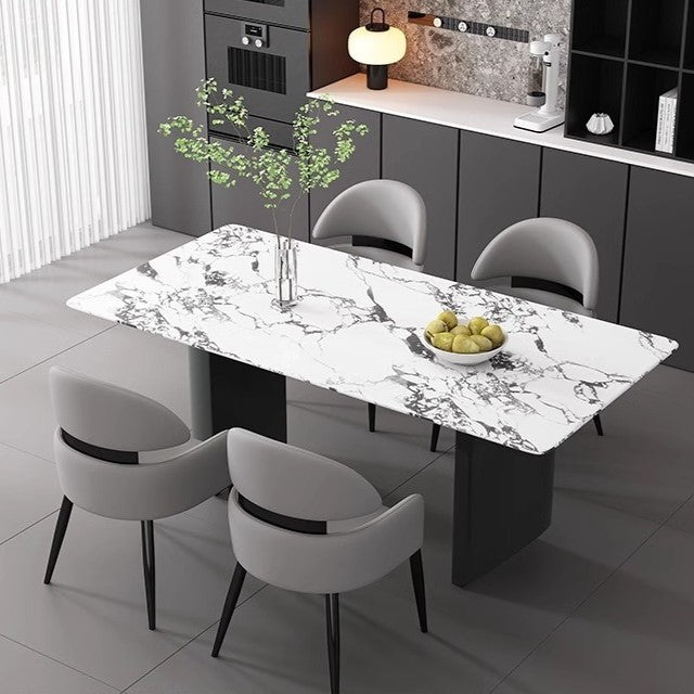 Minimalist Curved Metal Leather Dining Chair — Gray