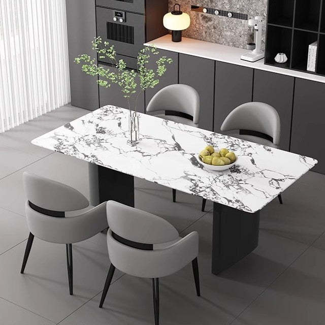 Minimalist Curved Metal Leather Dining Chair — Gray