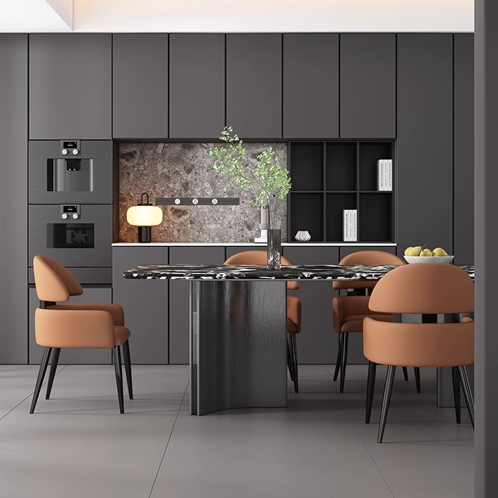 Minimalist Curved Metal Leather Dining Chair