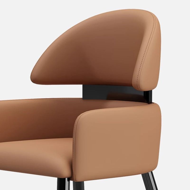 Minimalist Curved Metal Leather Dining Chair