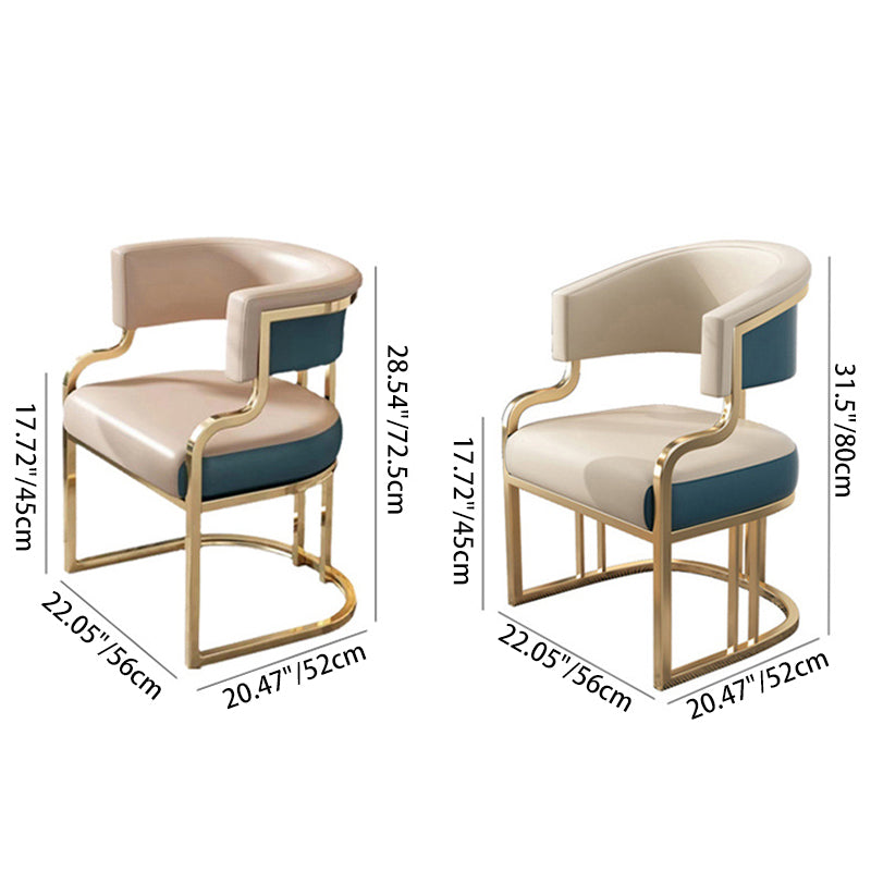Modern Semicircle Metal Leather Dining Chair — Short Backrest - Apricot + Brown