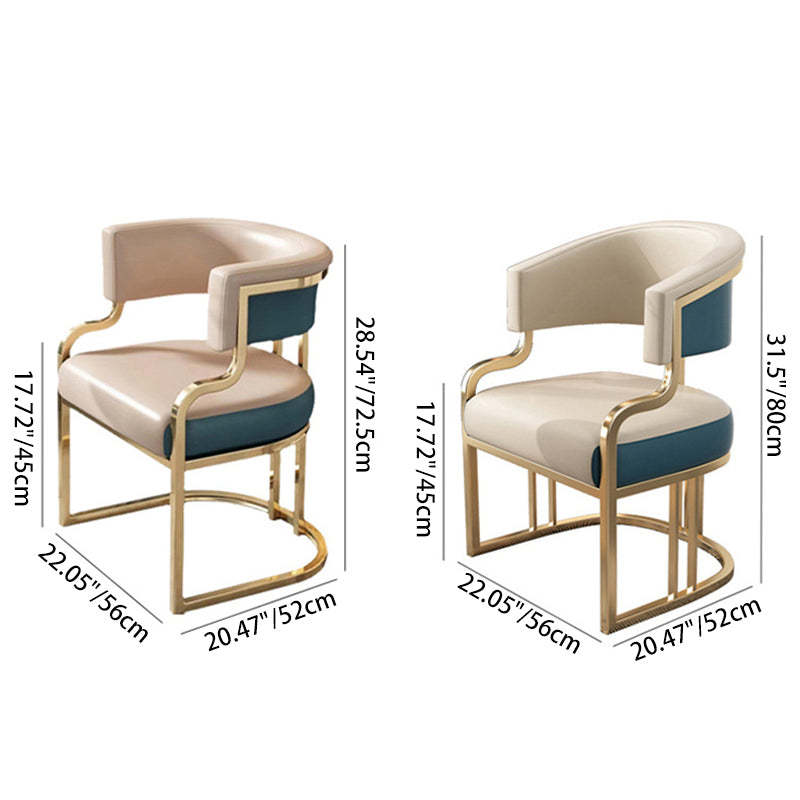 Modern Semicircle Metal Leather Dining Chair — Short Backrest - Apricot + Brown