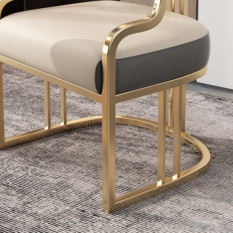 Modern Semicircle Metal Leather Dining Chair — Short Backrest - Apricot + Blue