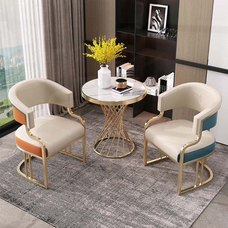Modern Semicircle Metal Leather Dining Chair — Short Backrest - Brown