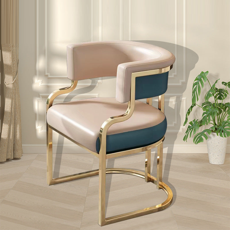 Modern Semicircle Metal Leather Dining Chair — Short Backrest - Apricot