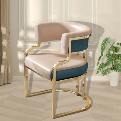Modern Semicircle Metal Leather Dining Chair — Short Backrest - Apricot