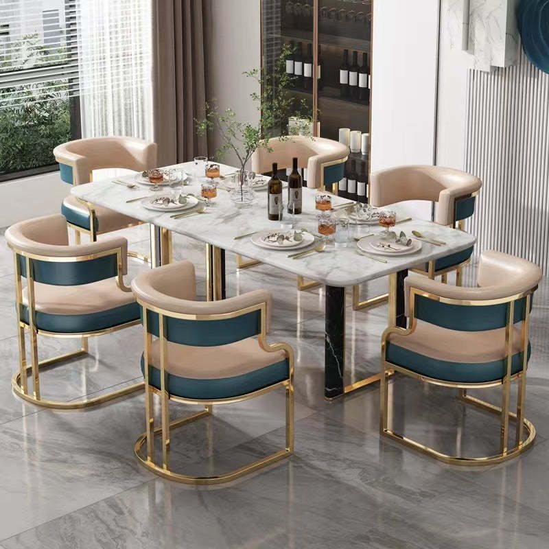 Modern Semicircle Metal Leather Dining Chair — Short Backrest - Gray