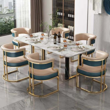 Modern Semicircle Metal Leather Dining Chair — Short Backrest - Gray