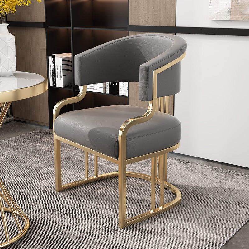 Modern Semicircle Metal Leather Dining Chair — Tall Backrest - Beige