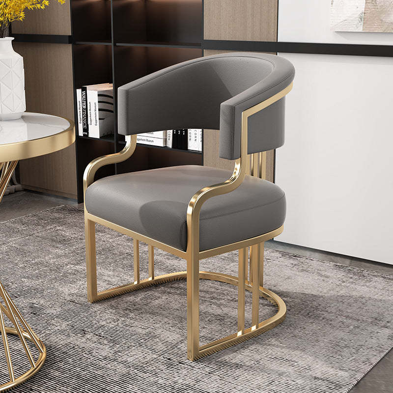 Modern Semicircle Metal Leather Dining Chair — Tall Backrest - Beige