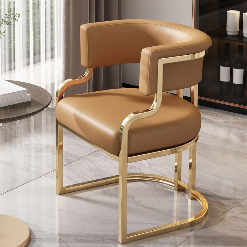 Modern Semicircle Metal Leather Dining Chair — Tall Backrest - Beige + Blue
