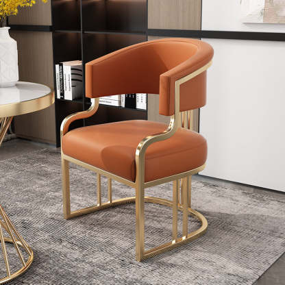 Modern Semicircle Metal Leather Dining Chair — Tall Backrest - Orange