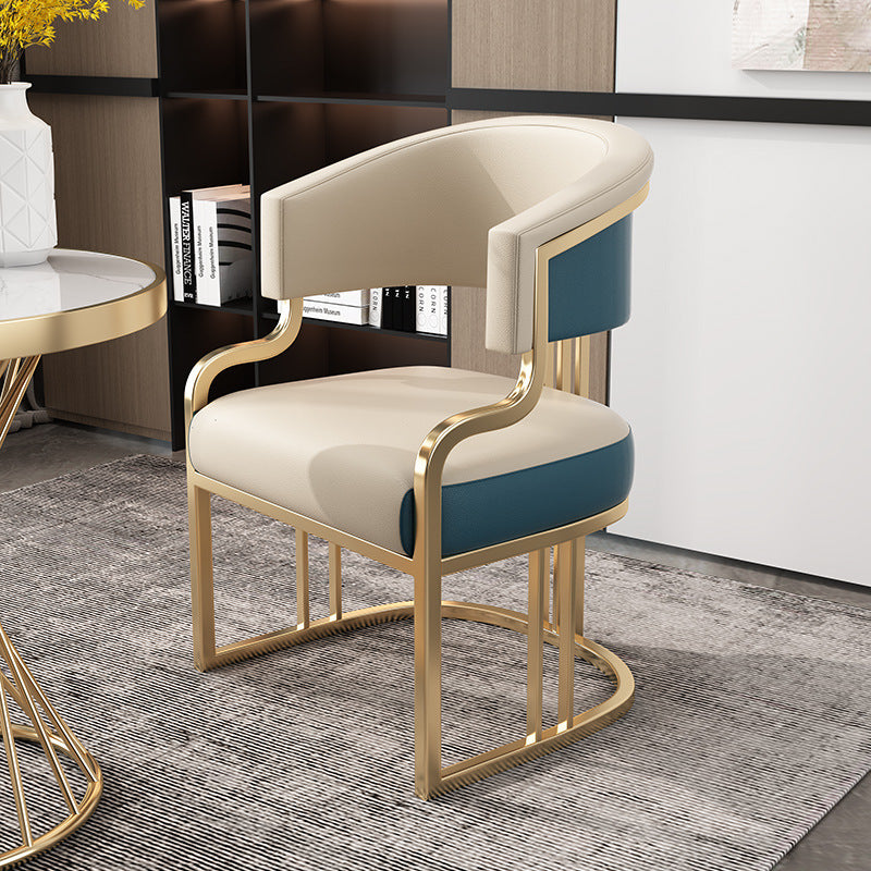 Modern Semicircle Metal Leather Dining Chair — Tall Backrest - Beige + Orange
