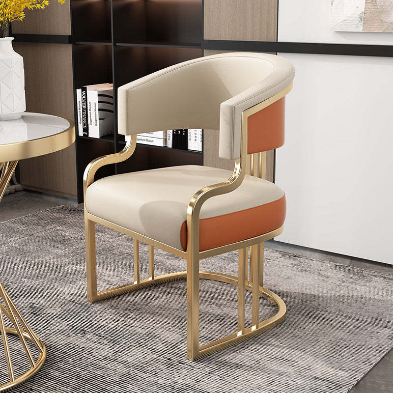 Modern Semicircle Metal Leather Dining Chair — Tall Backrest - Gray