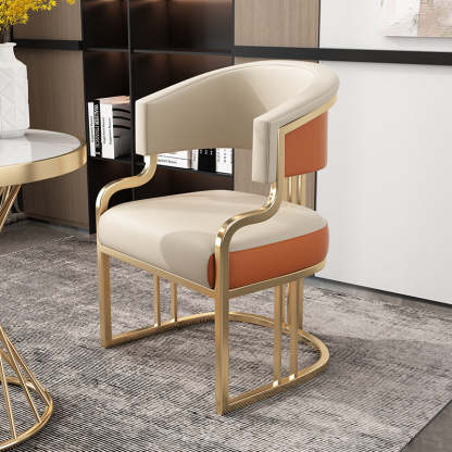 Modern Semicircle Metal Leather Dining Chair — Tall Backrest - Gray