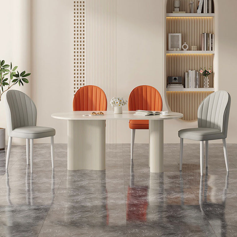 Nordic Shell Steel Leather Dining Chair — Light Gray