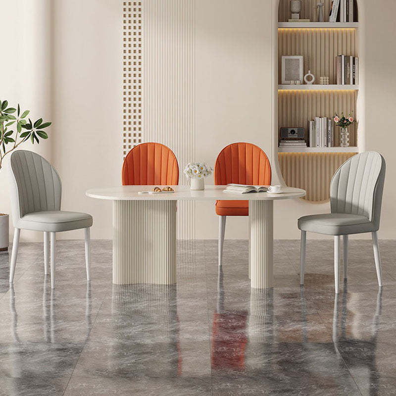 Nordic Shell Steel Leather Dining Chair — Light Gray