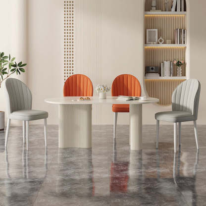 Nordic Shell Steel Leather Dining Chair — Light Gray