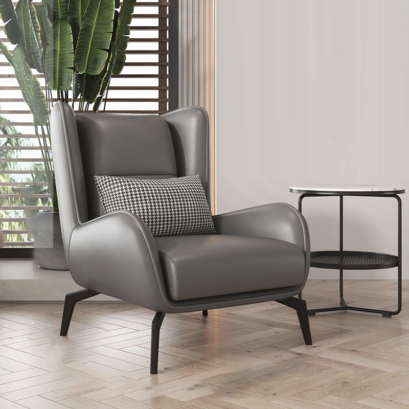 Minimalist Curved Metal Leather Accent Chair — White
