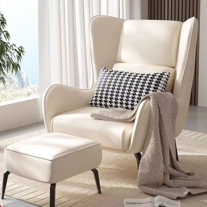Minimalist Curved Metal Leather Accent Chair