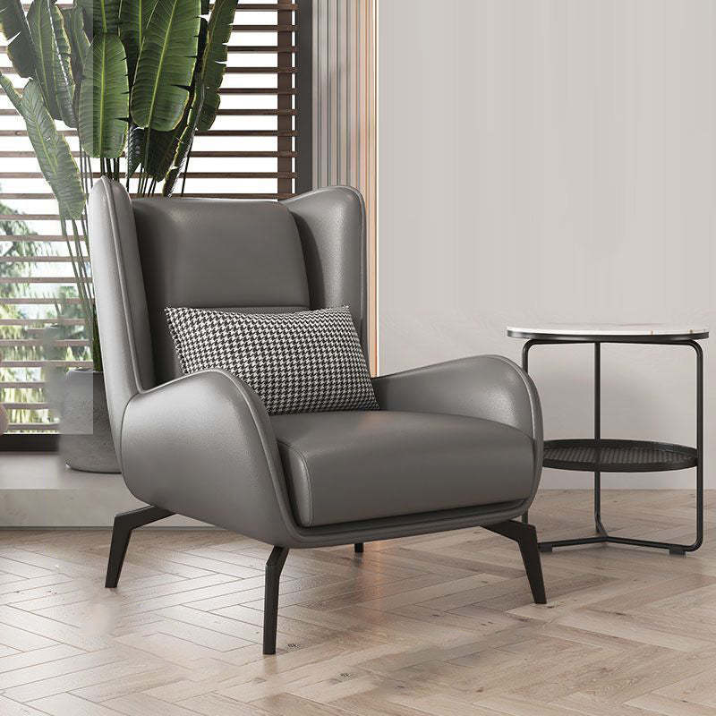 Minimalist Curved Metal Leather Accent Chair — White