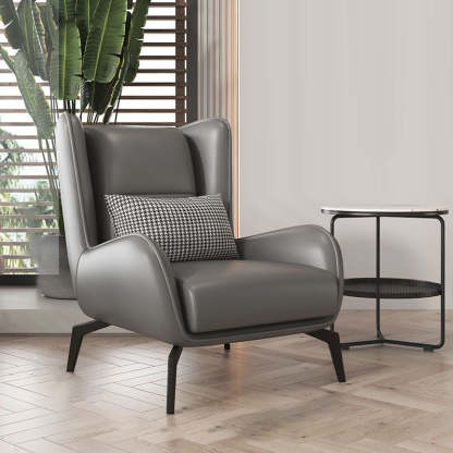 Minimalist Curved Metal Leather Accent Chair — White