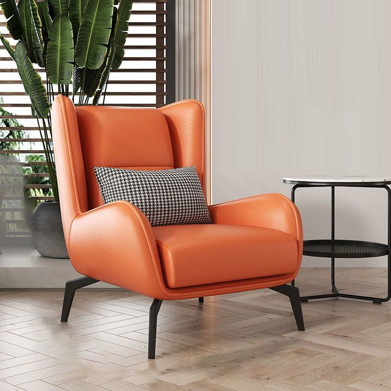 Minimalist Curved Metal Leather Accent Chair — Brown