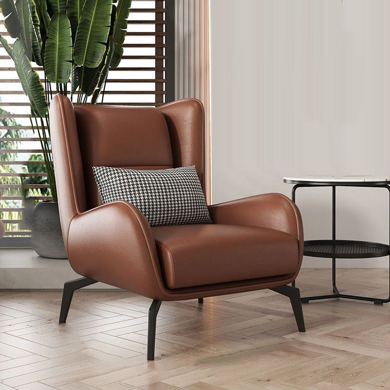 Minimalist Curved Metal Leather Accent Chair — Orange