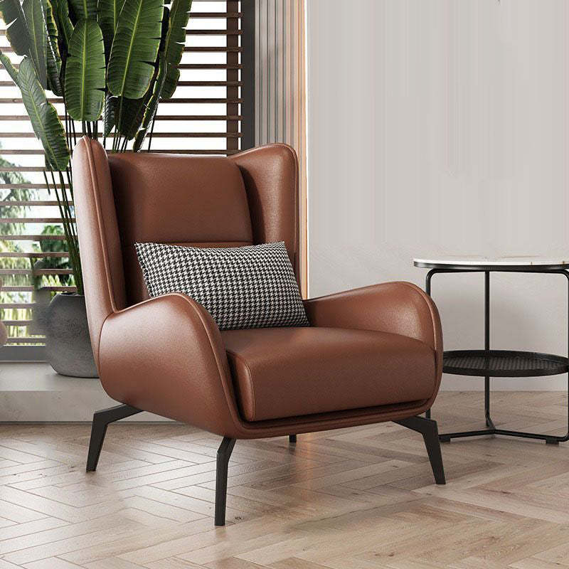 Minimalist Curved Metal Leather Accent Chair — Orange