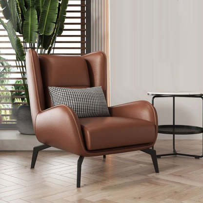 Minimalist Curved Metal Leather Accent Chair — Orange