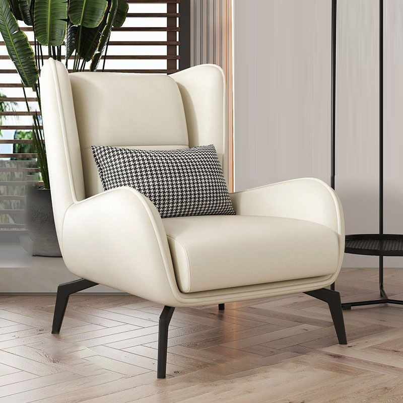 Minimalist Curved Metal Leather Accent Chair