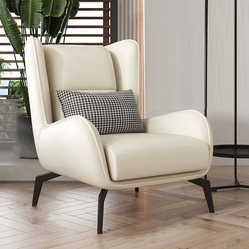Minimalist Curved Metal Leather Accent Chair