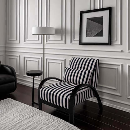 Nordic Curved Metal Lambswool Accent Chair — Black and White Stripes