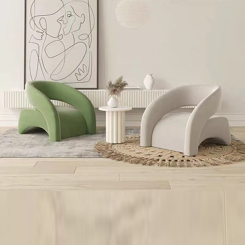 Scandinavian Cream Curved Lambswool Velvet Accent Chair — White - Lambswool