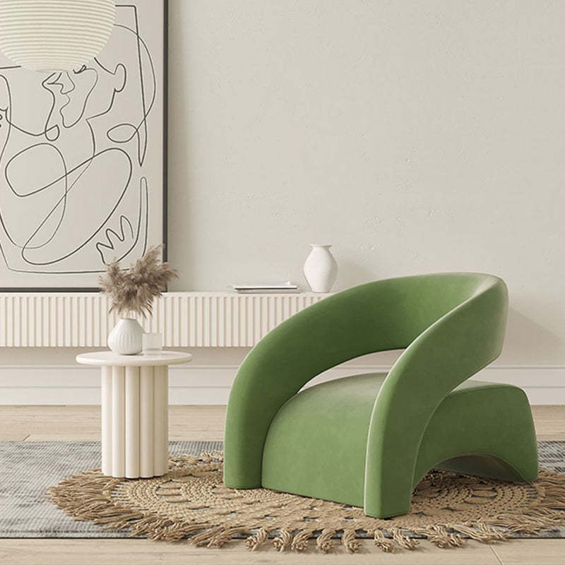Scandinavian Cream Curved Lambswool Velvet Accent Chair