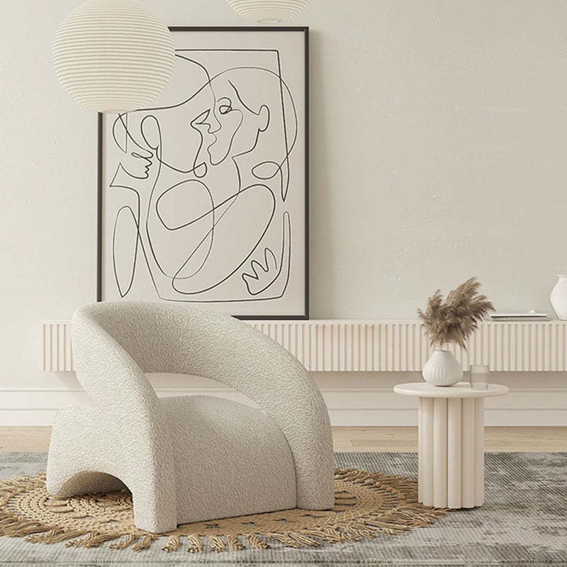 Scandinavian Cream Curved Lambswool Velvet Accent Chair