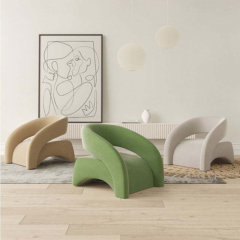 Scandinavian Cream Curved Lambswool Velvet Accent Chair