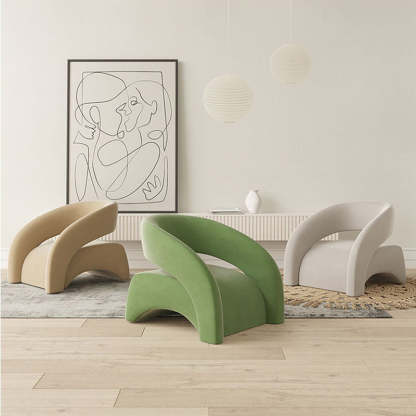 Scandinavian Cream Curved Lambswool Velvet Accent Chair