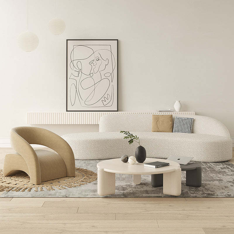 Scandinavian Cream Curved Lambswool Velvet Accent Chair — Green - Frosted Velvet