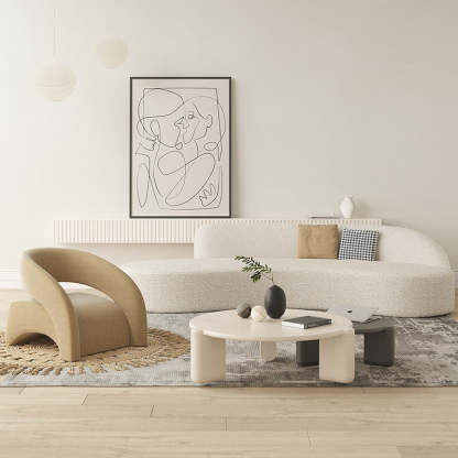 Scandinavian Cream Curved Lambswool Velvet Accent Chair — Green - Frosted Velvet