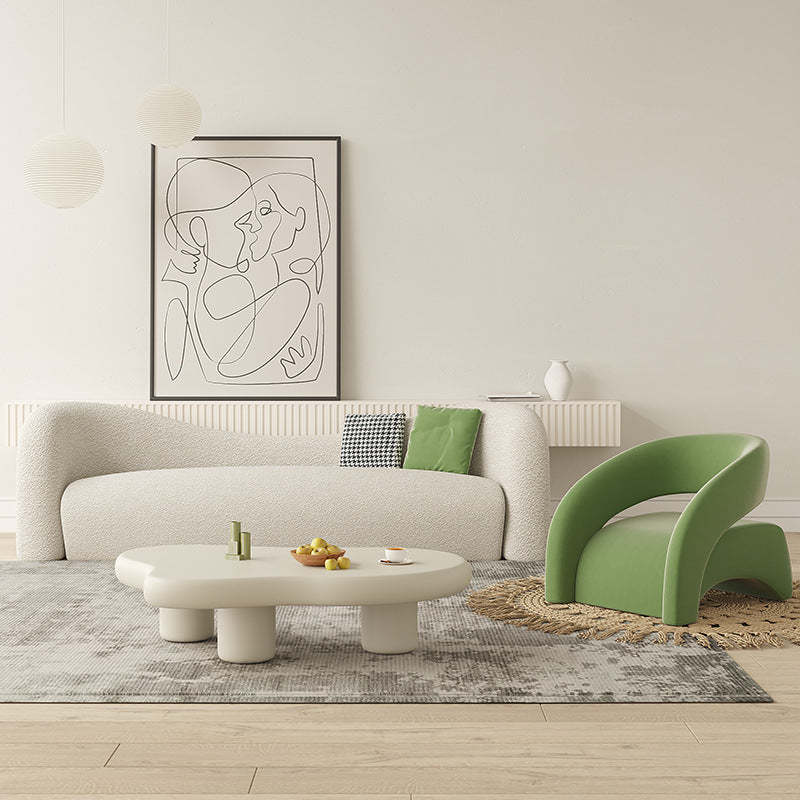 Scandinavian Cream Curved Lambswool Velvet Accent Chair