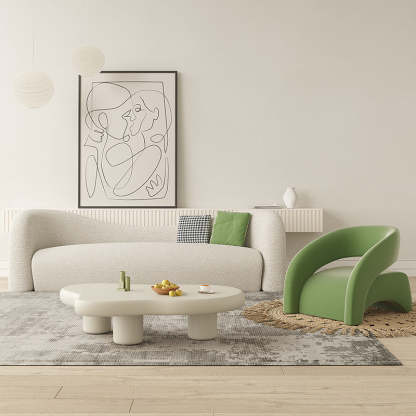 Scandinavian Cream Curved Lambswool Velvet Accent Chair